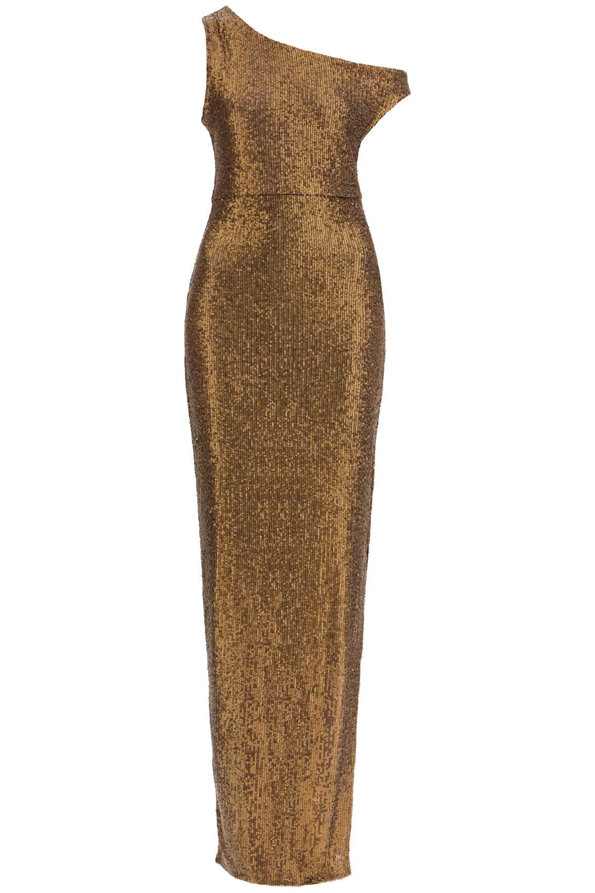 Norma Kamali abito lungo monospalla con spacco bronzo scintillante Dresses Norma Kamali