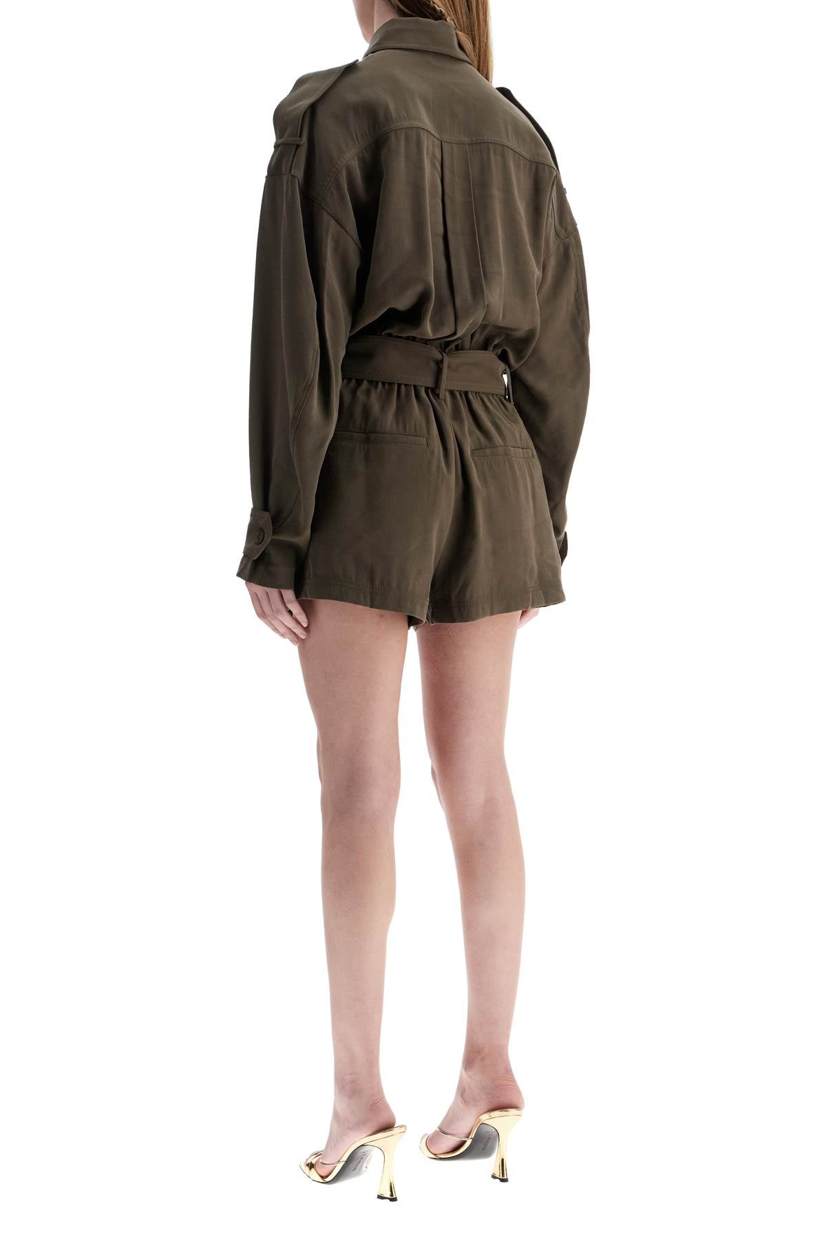 THE ANDAMANE khaki viscose short jumpsuit with adjustable waist Jumpsuits THE ANDAMANE