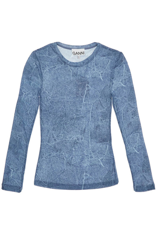 Ganni long-sleeved denim effect top for Topwear Ganni