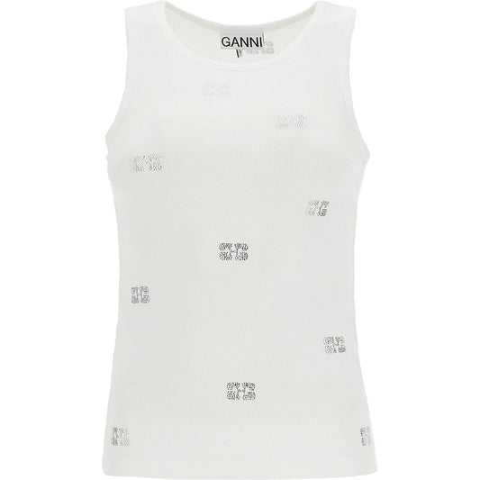 Ganni tank top with micro micro rhinestones Topwear Ganni