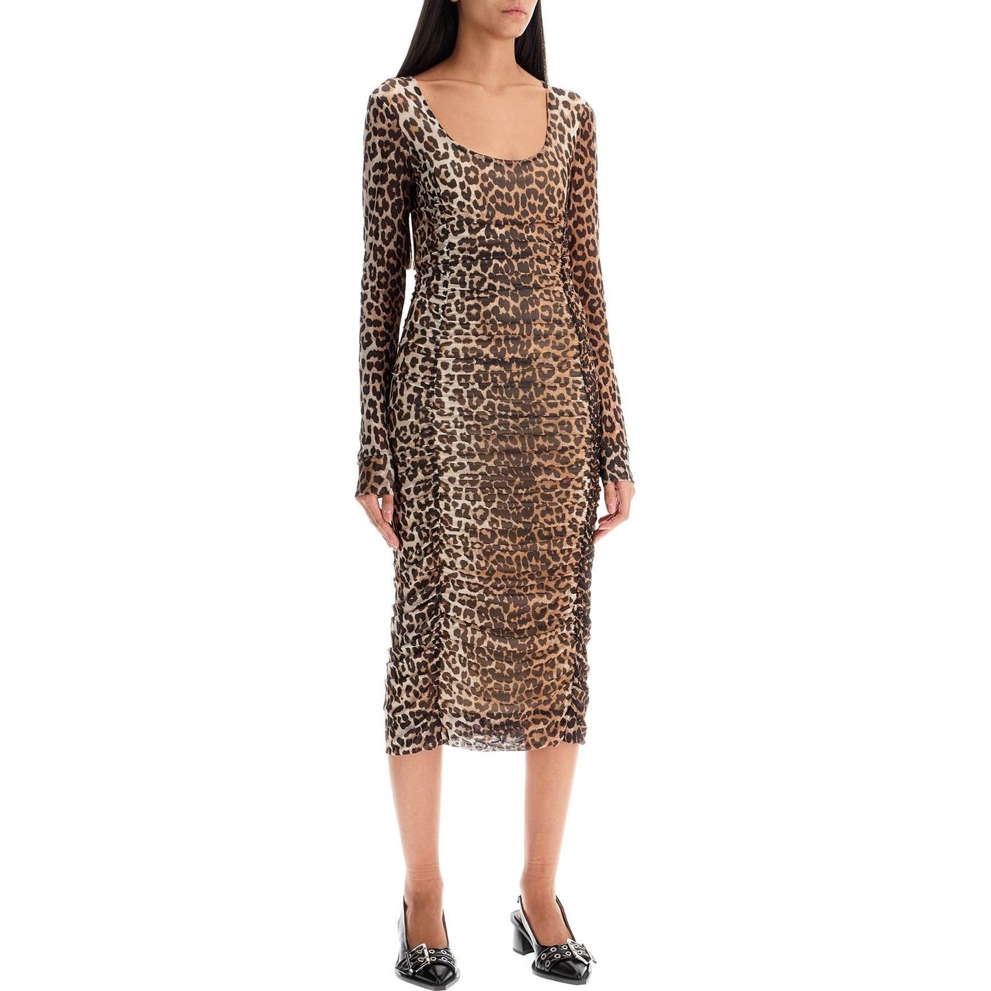 Ganni 'animal print midi dress in mesh Dresses Ganni