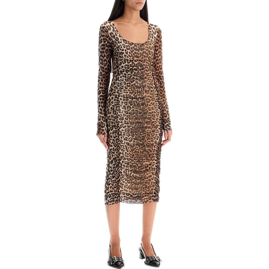 Ganni Ganni 'animal print midi dress in mesh Dresses Ganni