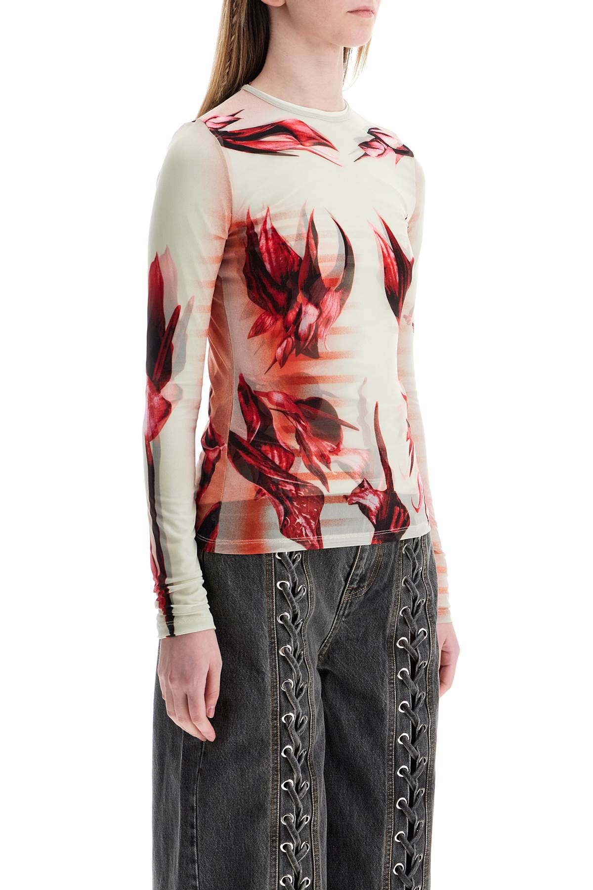 JEAN PAUL GAULTIER mint jersey top with floral pattern and double layer Topwear JEAN PAUL GAULTIER