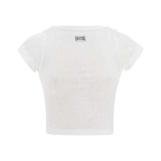 JEAN PAUL GAULTIER white cotton crop t-shirt with gaultier logo Topwear JEAN PAUL GAULTIER