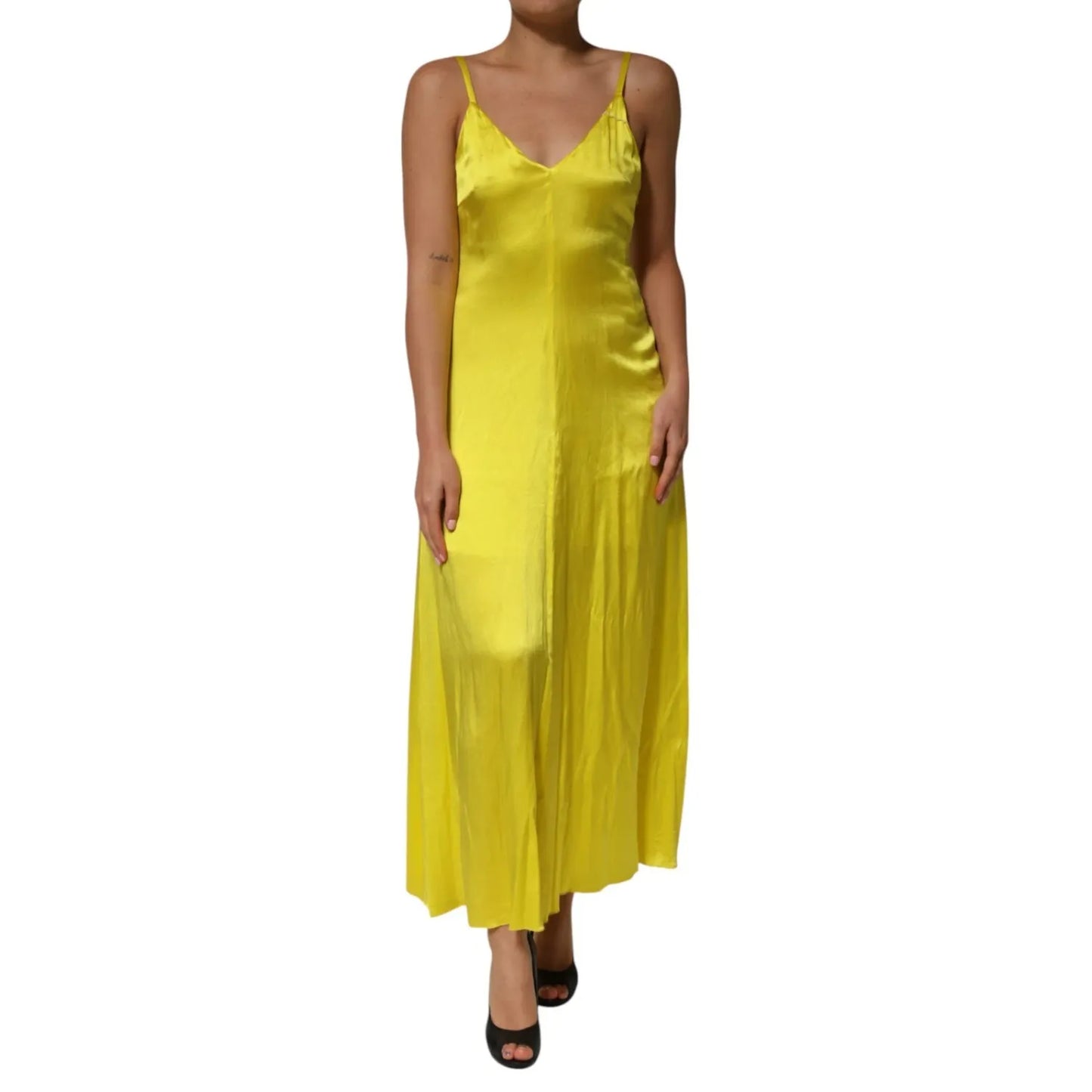Tonello Yellow Silk Satin Slip Maxi Spaghetti Strap Maxi Dress Tonello