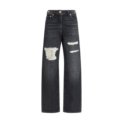 Versace Black Cotton Relaxed Fit Jeans Versace
