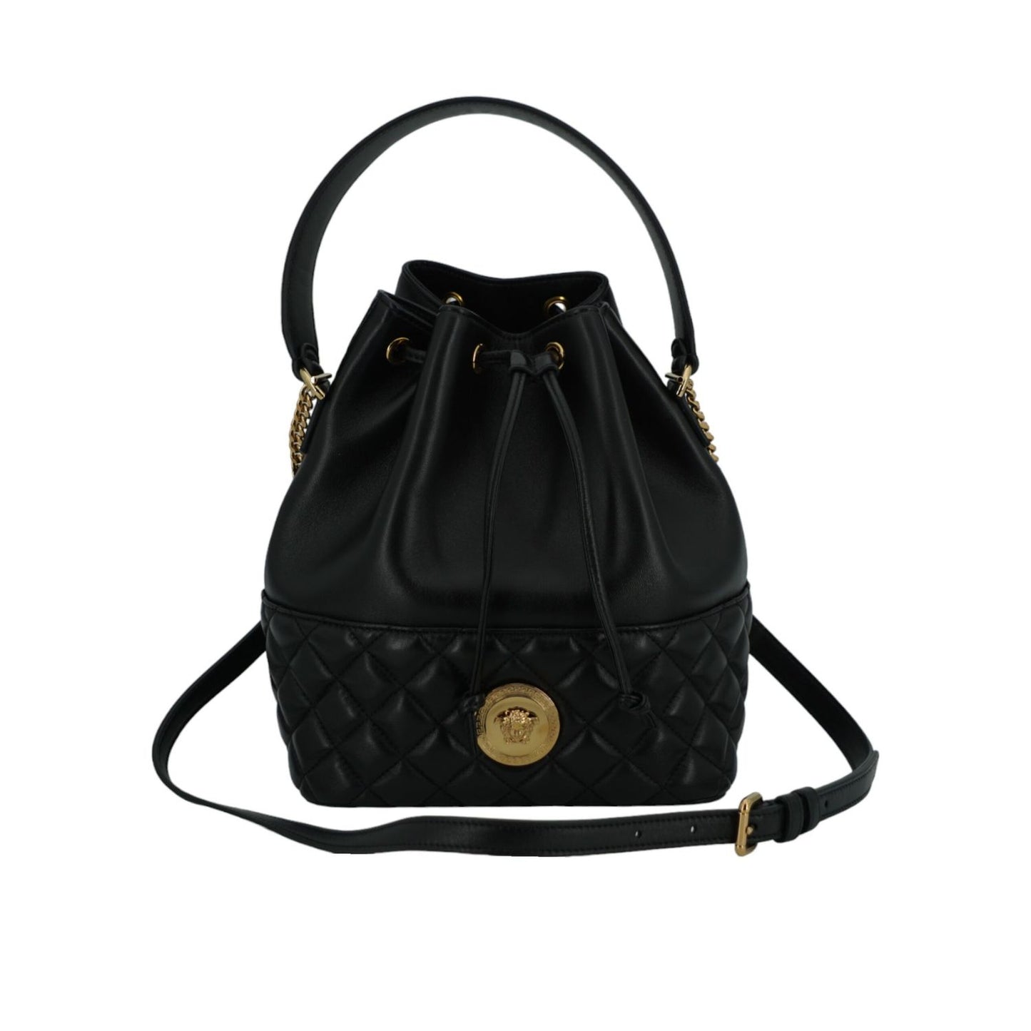 Versace Black Lamb Leather Bucket Shoulder Bag Versace