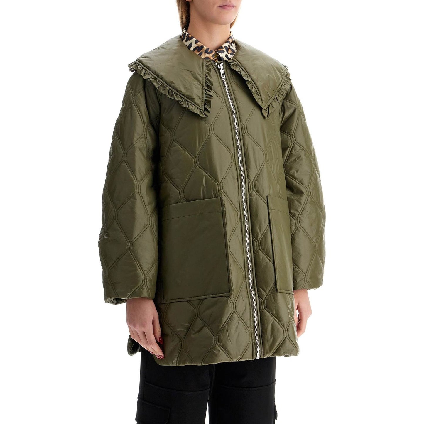 Ganni lightweight down jacket with oversized collar