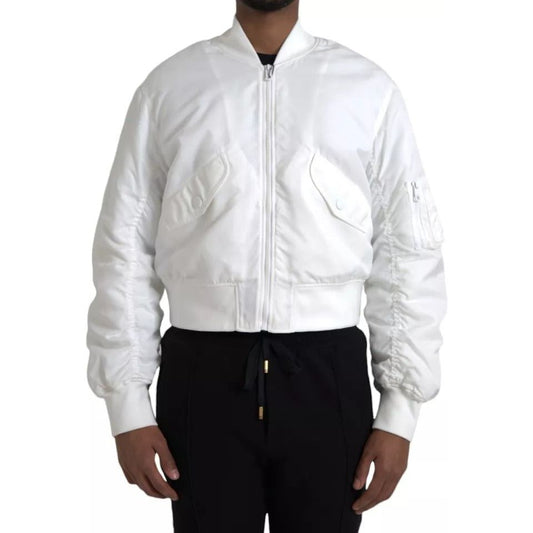 White Bomber Long Sleeves Full Zip Jacket Dolce & Gabbana