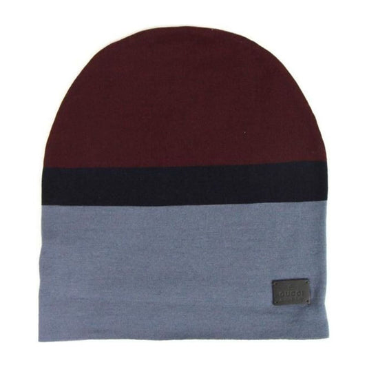 Gucci | Unisex Burgundy Blue Wool Beanie Medium Knit Cap | McRichard Designer Brands