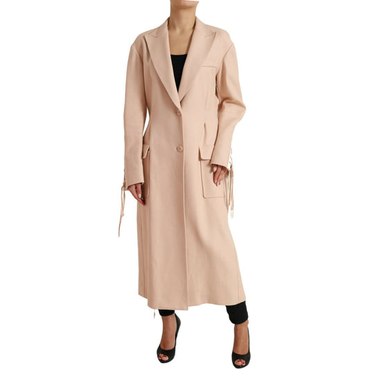 Dolce & Gabbana | Beige Cotton Single Breasted Long Coat Jacket| McRichard Designer Brands   