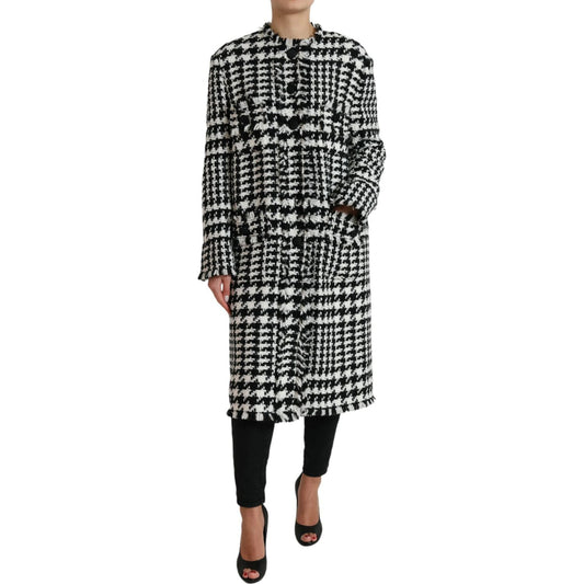 Dolce & Gabbana | Black White Houndstooth Trench Coat Jacket| McRichard Designer Brands   