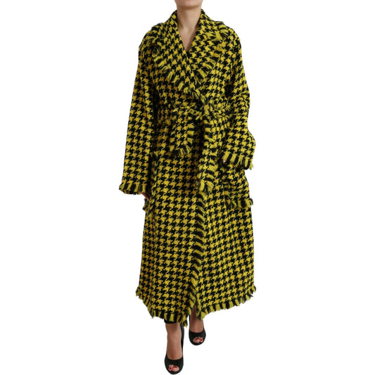 Dolce & Gabbana | Yellow Houndstooth Long Sleeve Coat Jacket| McRichard Designer Brands   