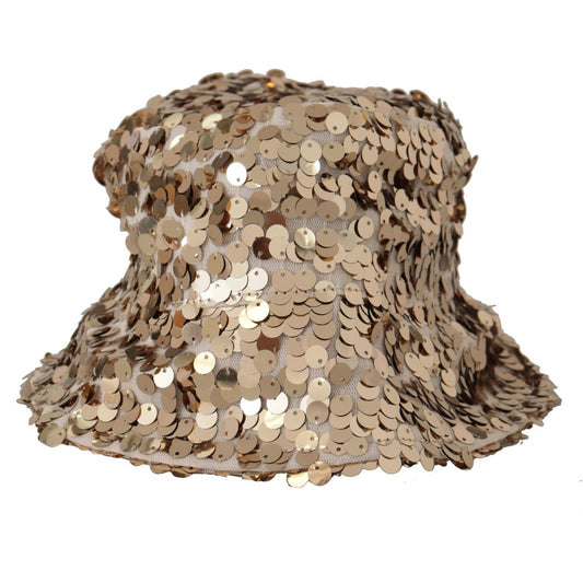 Dolce & Gabbana | Gold Silk Sequin Embellished Designer Brim Bucket Hat  | McRichard Designer Brands